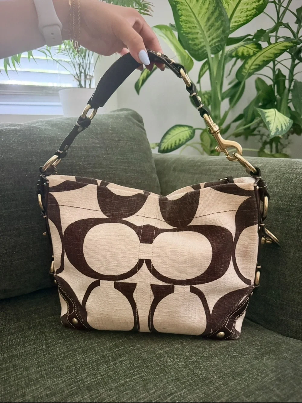 Y2k Coach Carly Hobo Cream/Brown Shoulder Bag (A0773 10794) Signature C